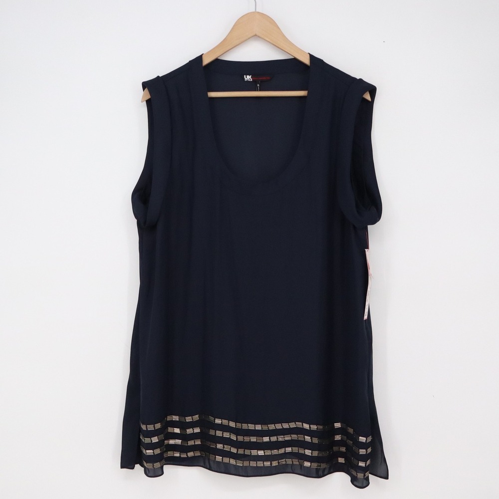 UK Style by French Connection Tunic Women XL Royal Maritime Bugle Bead Ink NEW